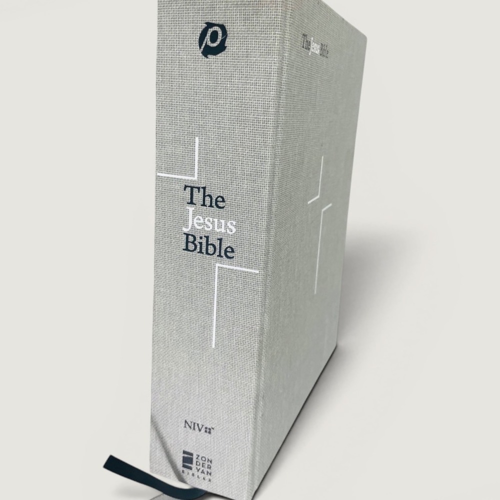 The Jesus Bible NIV Edition Zondervan Grey Linen Hardcover 2016 Study Bible